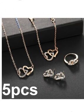 Stainless Steel Double Heart CZ Jewelry Set